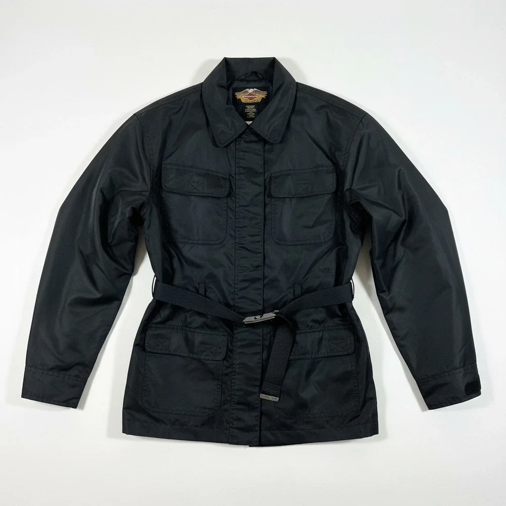 Harley-Davidson Womens Black Nylon Belted Field Jacket‎ Medium Logo Embroidered